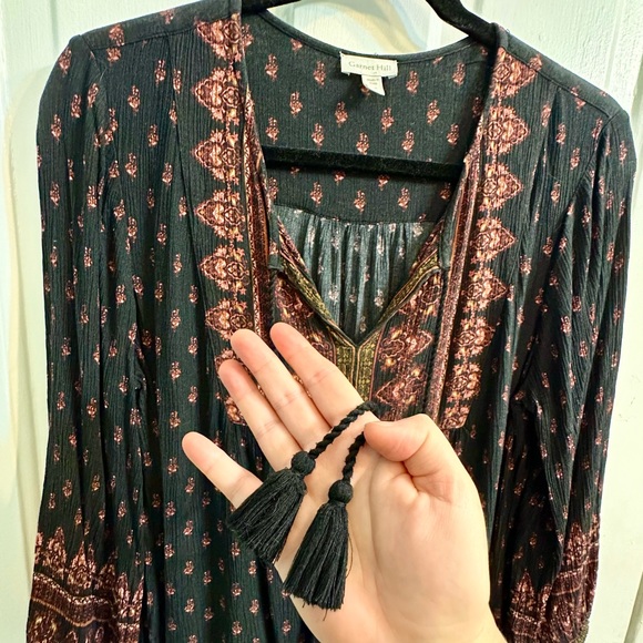 Excellent Condition Garnet Hill Boho Border-Print Blouse (Black/Spice: Size 10) - Picture 4 of 7